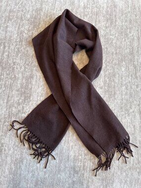 Brown Cozy Cashmere Scarf with Fringe Fall Winter